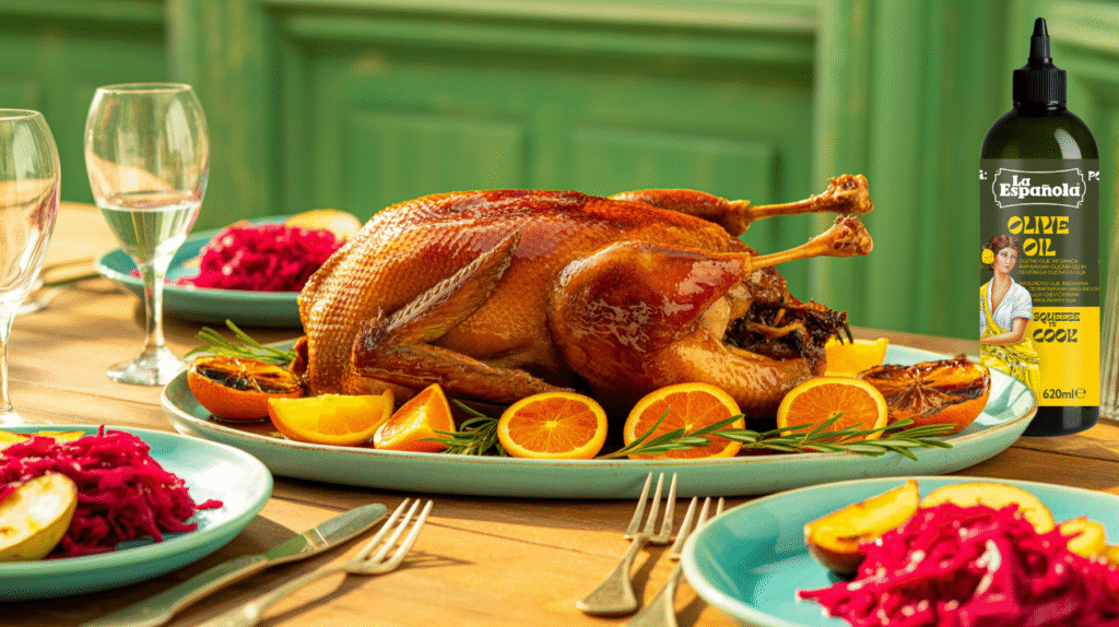 Pečena raca s pomarančo in oljčnim oljem La Española